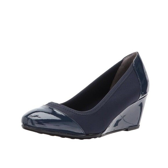 Life Stride Womens 8 W Navy Blue Patent Paneling Juliana Wedge Heel Pumps NIBHW9 - Picture 1 of 5